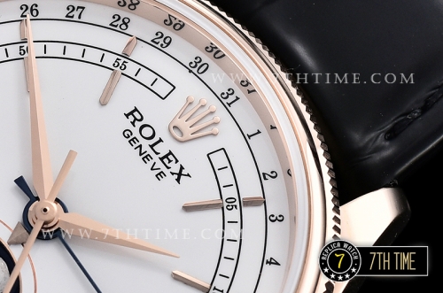 Cellini 50535 Moonphase 18K Rose Gold Thick Plated on SS Steel 316F White Dial with Numeral Markers Black Embossed Croc Print Calf Leather Strap