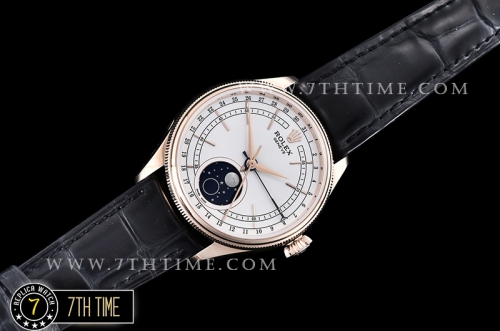 Cellini 50535 Moonphase 18K Rose Gold Thick Plated on SS Steel 316F White Dial with Numeral Markers Black Embossed Croc Print Calf Leather Strap