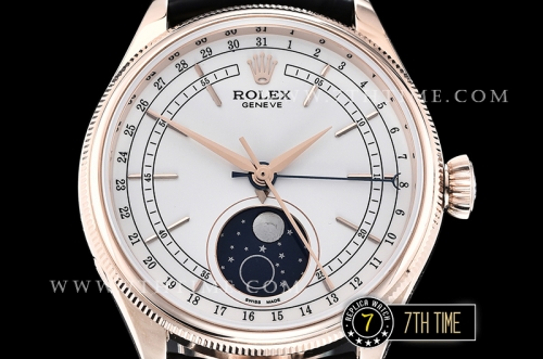 Cellini 50535 Moonphase 18K Rose Gold Thick Plated on SS Steel 316F White Dial with Numeral Markers Black Embossed Croc Print Calf Leather Strap