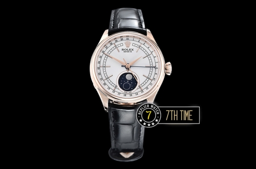 Cellini 50535 Moonphase 18K Rose Gold Thick Plated on SS Steel 316F White Dial with Numeral Markers Black Embossed Croc Print Calf Leather Strap