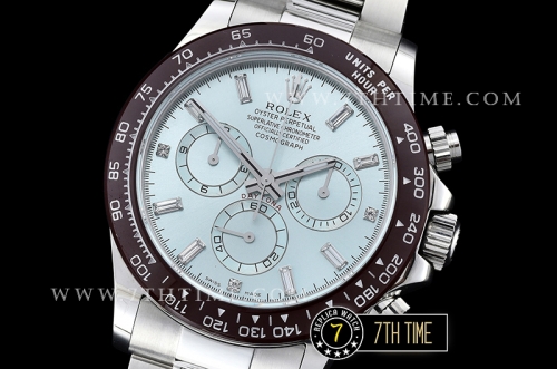 Daytona Plat Diamonds Ceramic Bezel SS/SS Ice Blue Dial A7750 Mod