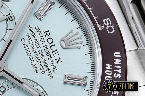 Daytona Plat Diamonds Ceramic Bezel SS/SS Ice Blue Dial A7750 Mod