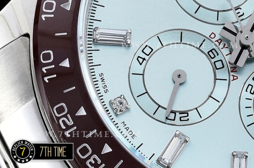 Daytona Plat Diamonds Ceramic Bezel SS/SS Ice Blue Dial A7750 Mod