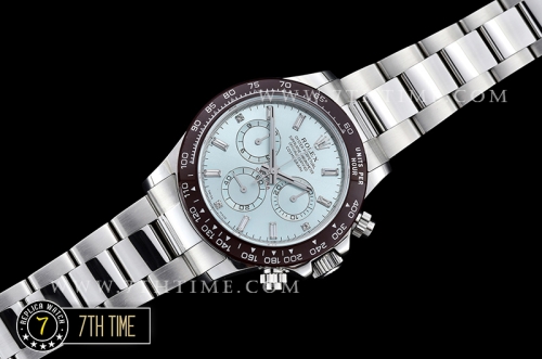 Daytona Plat Diamonds Ceramic Bezel SS/SS Ice Blue Dial A7750 Mod