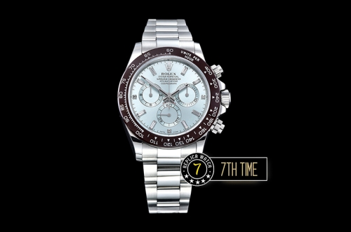 Daytona Plat Diamonds Ceramic Bezel SS/SS Ice Blue Dial A7750 Mod