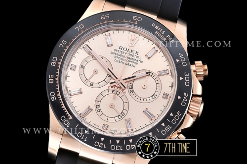 Daytona Ceramic Bezel RG/RU Rose Gold Dial Baguette Diamond Ultimate A7750 Mod