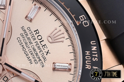 Daytona Ceramic Bezel RG/RU Rose Gold Dial Baguette Diamond Ultimate A7750 Mod