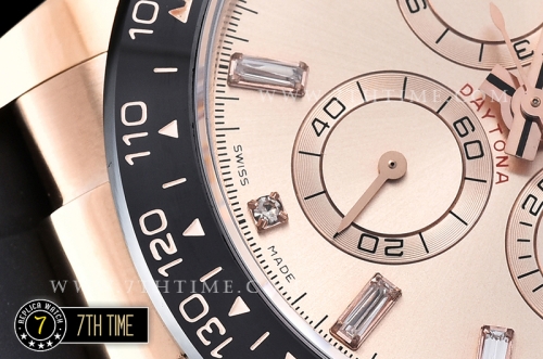 Daytona Ceramic Bezel RG/RU Rose Gold Dial Baguette Diamond Ultimate A7750 Mod