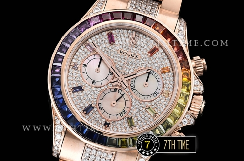 Daytona 116595 Rainbow RG/RG Full Diamond Paved Dial Dial A7750 4130 Mod