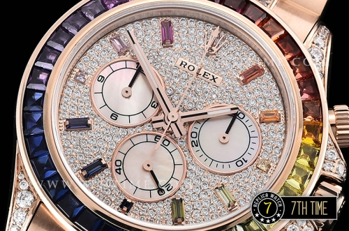 Daytona 116595 Rainbow RG/RG Full Diamond Paved Dial Dial A7750 4130 Mod
