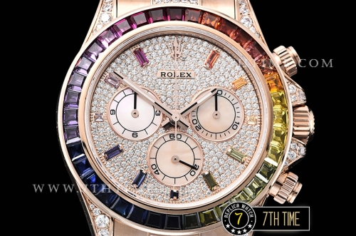 Daytona 116595 Rainbow RG/RG Full Diamond Paved Dial Dial A7750 4130 Mod