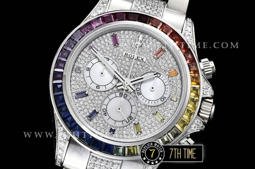 Daytona 116599 Rainbow SS/SS Full Diamond Paved Dial Dial A7750 4130 Mod