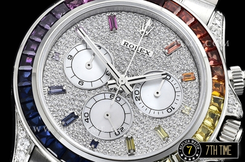Daytona 116599 Rainbow SS/SS Full Diamond Paved Dial Dial A7750 4130 Mod