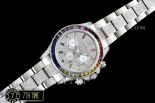 Daytona 116599 Rainbow SS/SS Full Diamond Paved Dial Dial A7750 4130 Mod