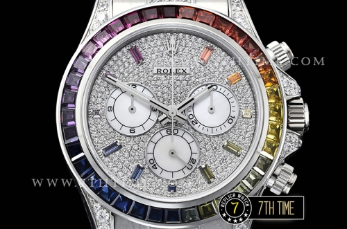 Daytona 116599 Rainbow SS/SS Full Diamond Paved Dial Dial A7750 4130 Mod