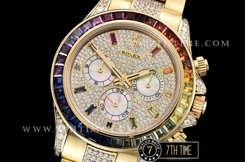 Daytona 116598 Rainbow YG/YG Full Diamond Paved Dial Dial A7750 4130 Mod