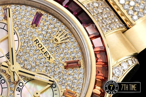 Daytona 116598 Rainbow YG/YG Full Diamond Paved Dial Dial A7750 4130 Mod