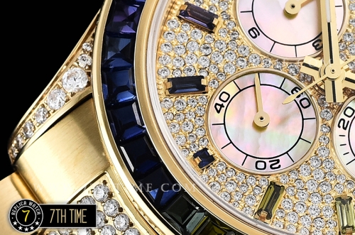 Daytona 116598 Rainbow YG/YG Full Diamond Paved Dial Dial A7750 4130 Mod