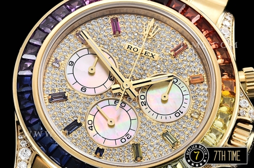Daytona 116598 Rainbow YG/YG Full Diamond Paved Dial Dial A7750 4130 Mod
