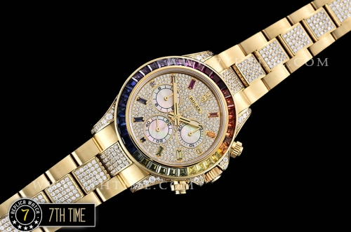 Daytona 116598 Rainbow YG/YG Full Diamond Paved Dial Dial A7750 4130 Mod