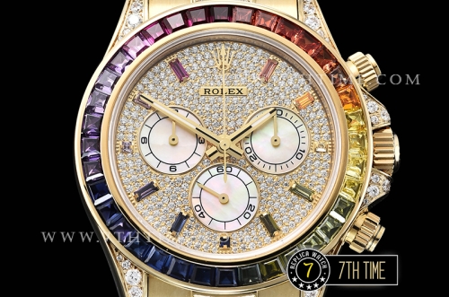 Daytona 116598 Rainbow YG/YG Full Diamond Paved Dial Dial A7750 4130 Mod