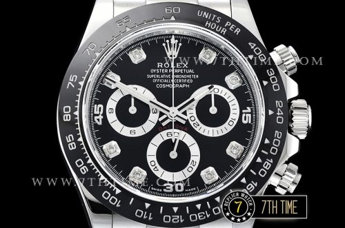 Daytona 116519 904L Ceramic Bezel Black Dial Diamond Markers A4130 Mod