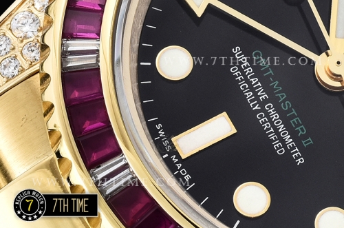 GMT Master II Red/Blue Rubies YG/YG Black Dial A3186 Mod