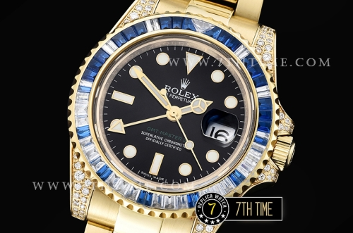 GMT Master II Blue/White Rubies YG/YG Black Dial A3186 Mod