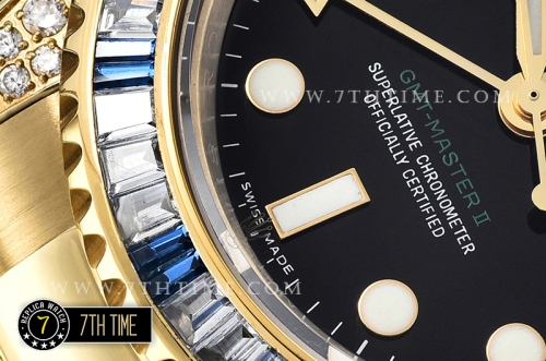 GMT Master II Blue/White Rubies YG/YG Black Dial A3186 Mod