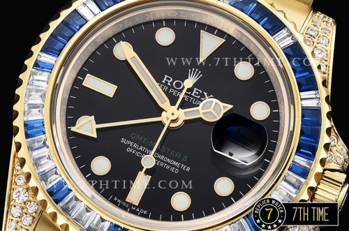 GMT Master II Blue/White Rubies YG/YG Black Dial A3186 Mod