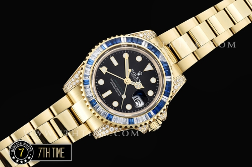 GMT Master II Blue/White Rubies YG/YG Black Dial A3186 Mod
