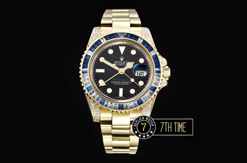 GMT Master II Blue/White Rubies YG/YG Black Dial A3186 Mod