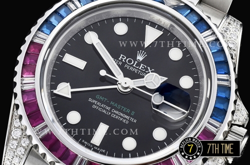 GMT Master II Red/Blue Rubies SS/SS Black Dial A3186 Mod