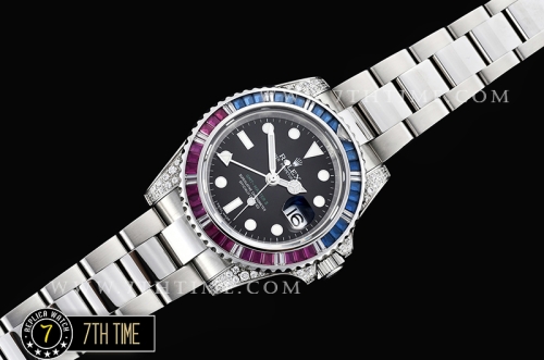 GMT Master II Red/Blue Rubies SS/SS Black Dial A3186 Mod