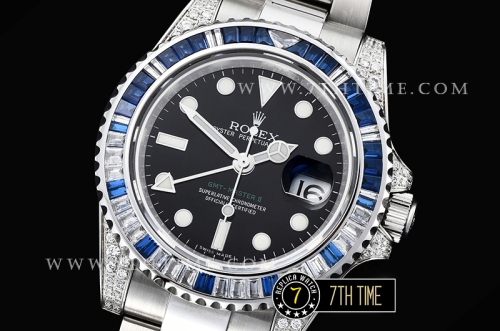 GMT Master II Blue/White Rubies SS/SS Black Dial A3186 Mod