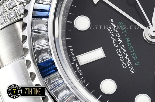 GMT Master II Blue/White Rubies SS/SS Black Dial A3186 Mod
