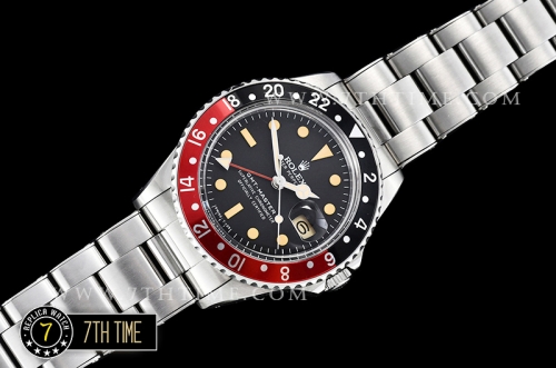 GMT Master Ref.1675 Coke Red/Black Color Bezel Black Dial with Patina Colored Dot Markers Swiss 2836 Mod