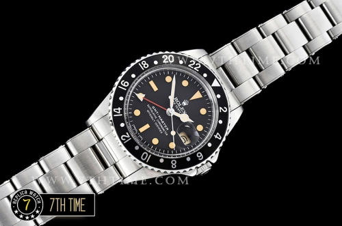 GMT Master Ref.1675 Black Color Bezel Black Dial with Patina Colored Dot Markers Swiss 2836 Mod
