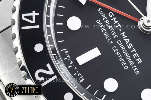 GMT Master Ref.1675 Black Color Bezel Black Dial with Luminova White Colored Dot Markers Swiss 2836 Mod