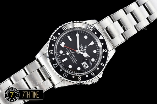 GMT Master Ref.1675 Black Color Bezel Black Dial with Luminova White Colored Dot Markers Swiss 2836 Mod