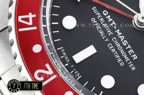GMT Master Ref.1675 Black/Red Color Bezel Black Dial with Luminova White Colored Dot Markers Swiss 2836 Mod