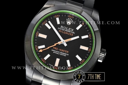 Milgauss Pro Hunter 116400 Black Dial Thick PVD Coated on SS Bracelet Asia 3131
