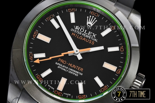 Milgauss Pro Hunter 116400 Black Dial Thick PVD Coated on SS Bracelet Asia 3131