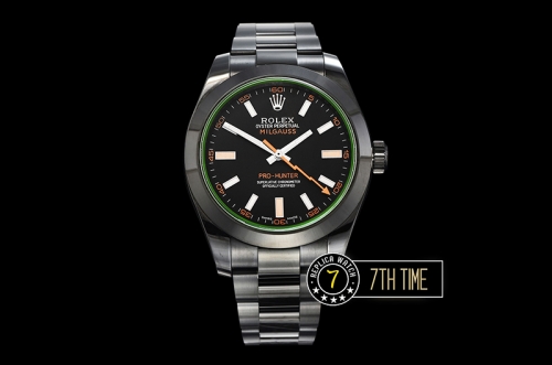 Milgauss Pro Hunter 116400 Black Dial Thick PVD Coated on SS Bracelet Asia 3131