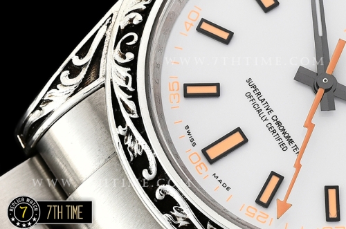 Milgauss 116400M Special Engraved Case Solid Sterling Silver 925 Bezel White Dial with Orange Markers Asia 2836