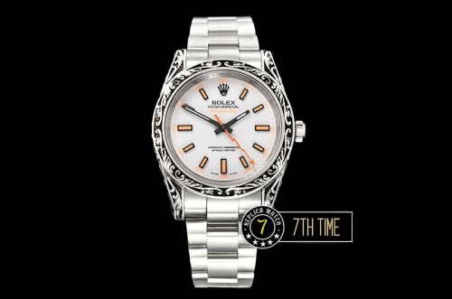 Milgauss 116400M Special Engraved Case Solid Sterling Silver 925 Bezel White Dial with Orange Markers Asia 2836