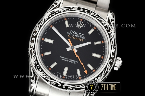 Milgauss 116400M 40MM Special Engraved Case Solid Sterling Silver 925 Bezel Black Dial with White Markers Asia 2836