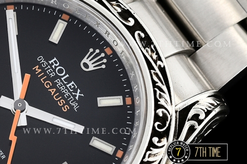 Milgauss 116400M 40MM Special Engraved Case Solid Sterling Silver 925 Bezel Black Dial with White Markers Asia 2836