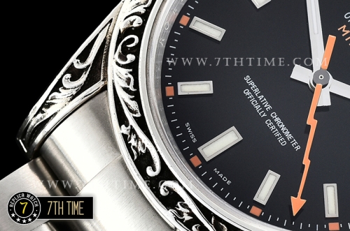 Milgauss 116400M 40MM Special Engraved Case Solid Sterling Silver 925 Bezel Black Dial with White Markers Asia 2836