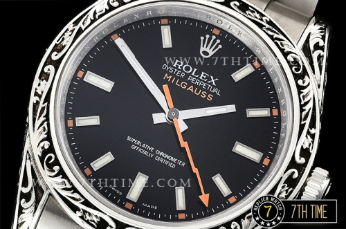 Milgauss 116400M 40MM Special Engraved Case Solid Sterling Silver 925 Bezel Black Dial with White Markers Asia 2836